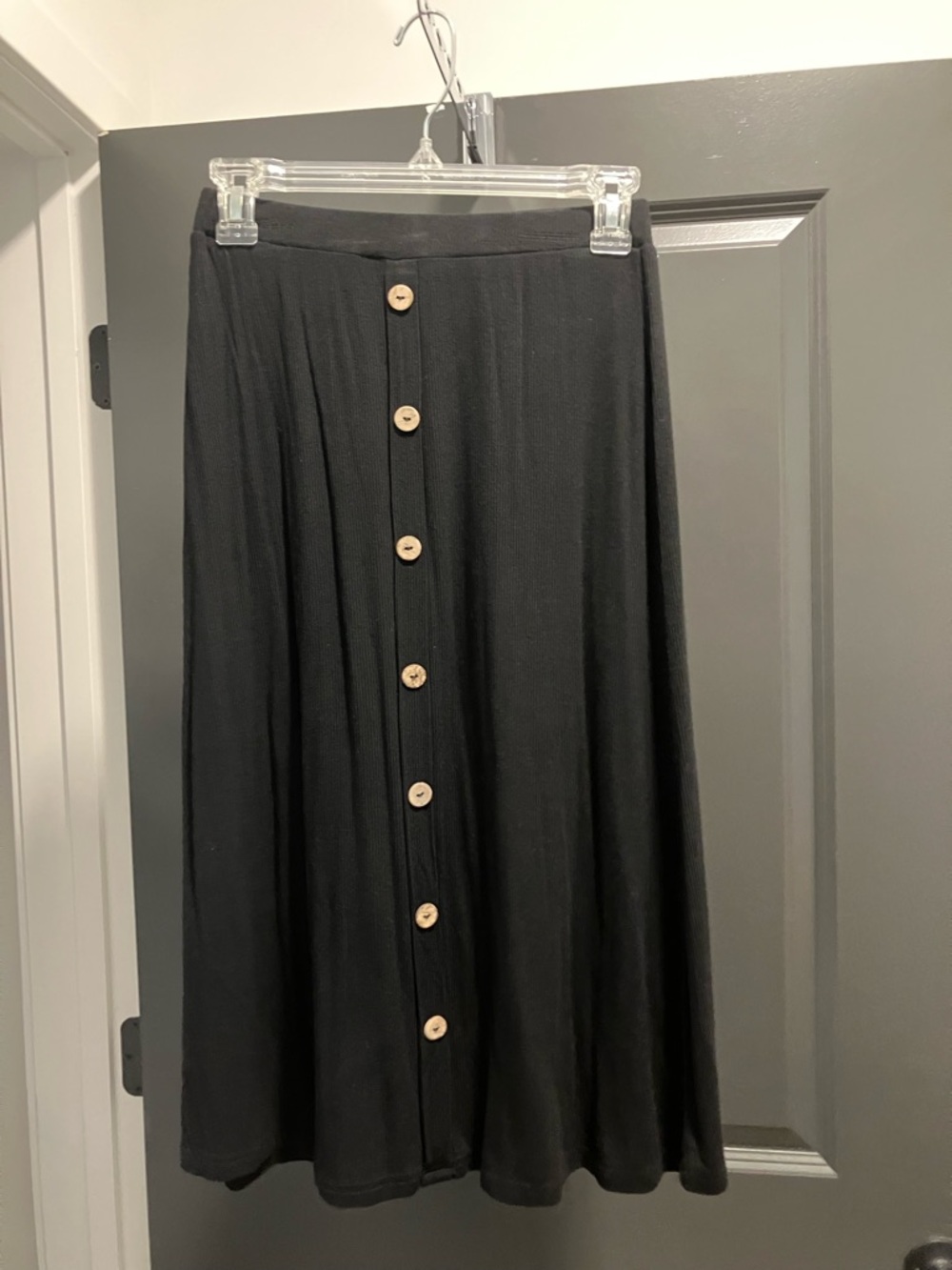 SHEIN Black Midi Skirt with Wood-Style Buttons